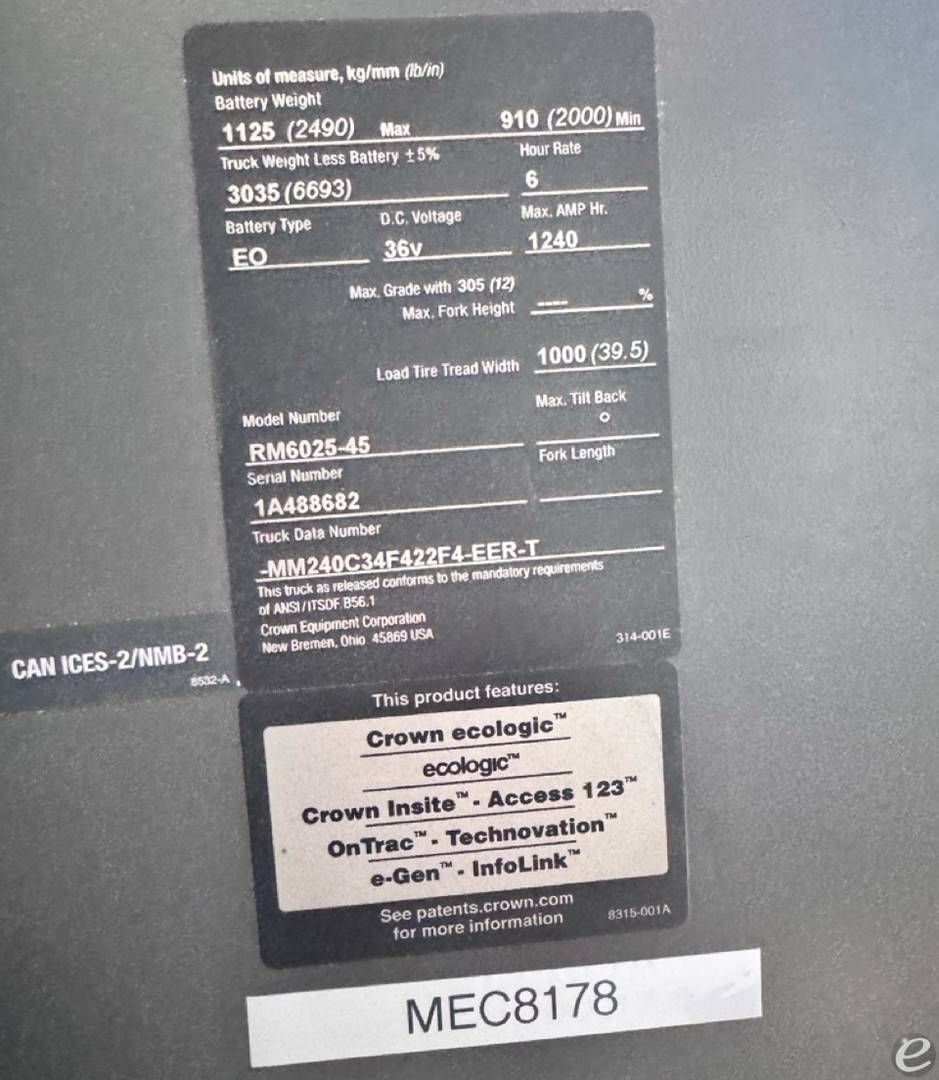 2015 Crown RM6025-45 Electric Reach Truck - 123Forklift