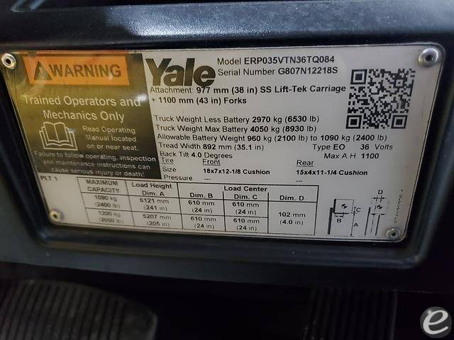 2018 Yale ERP035VT Electric Forklift - 123Forklift