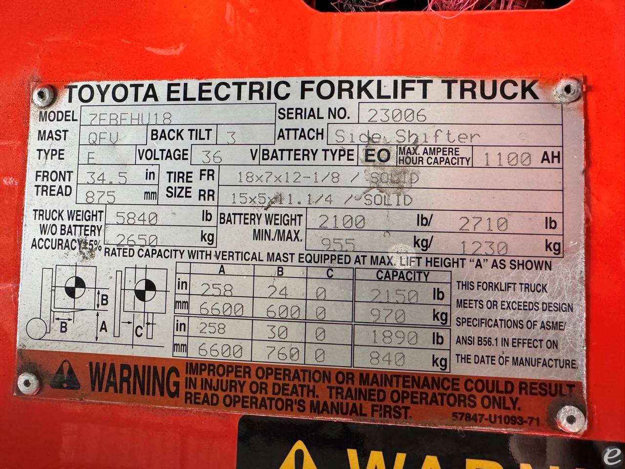 2013 Toyota 7FBEHU18 Electric Forkl...