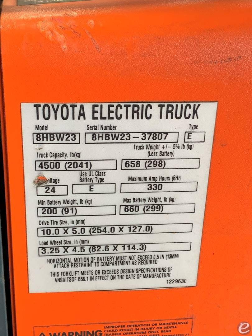 2019 Toyota 8HBW23 Electric Forklift - 123Forklift