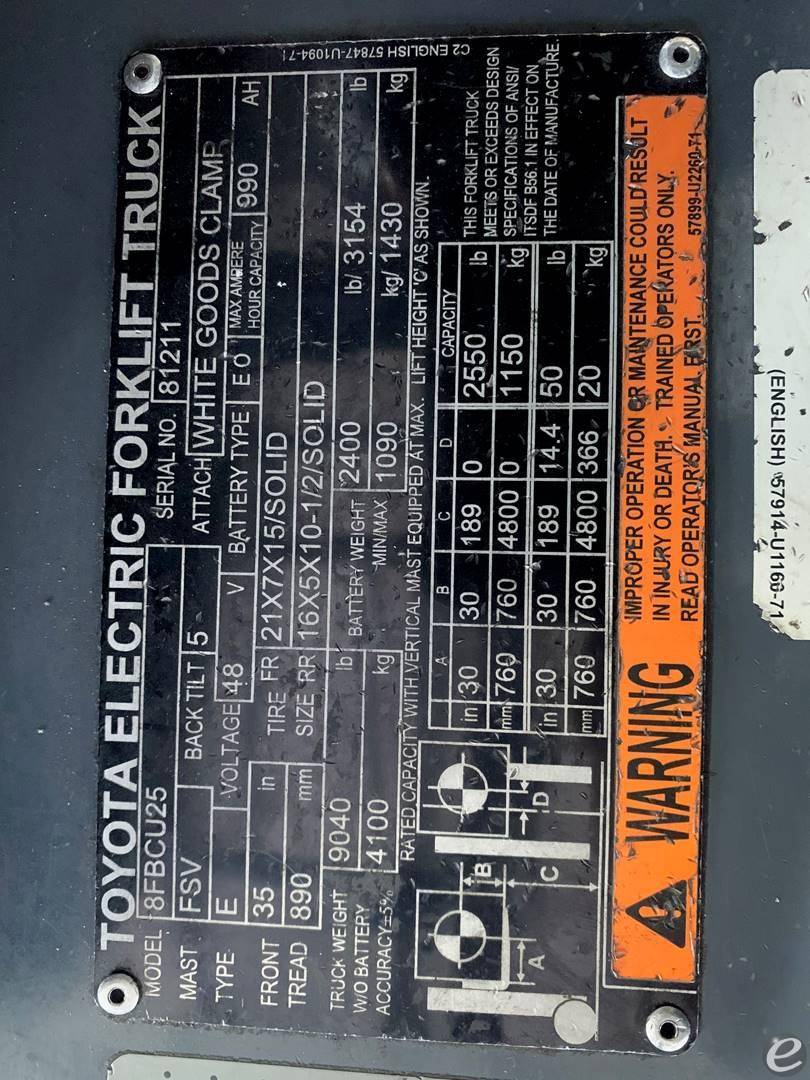 2019 Toyota 8FBCU25 Electric Forklift - 123Forklift