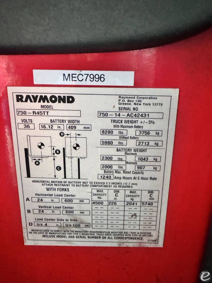 2014 Raymond 750-R45TT Electric Reach Truck - 123Forklift