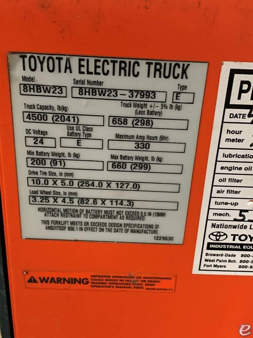 2019 Toyota 8HBW23 Electric Forklift - 123Forklift