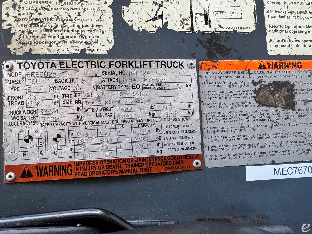 2011 Toyota 8FBCU25 Electric Forkli...