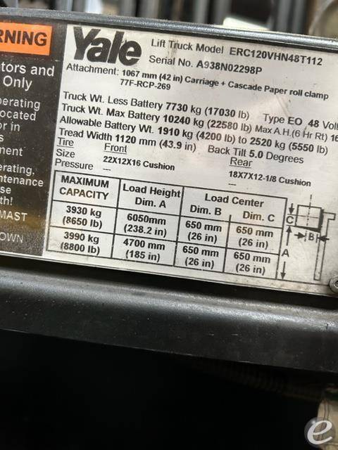 2016 Yale ERC120VH Electric Forklift - 123Forklift