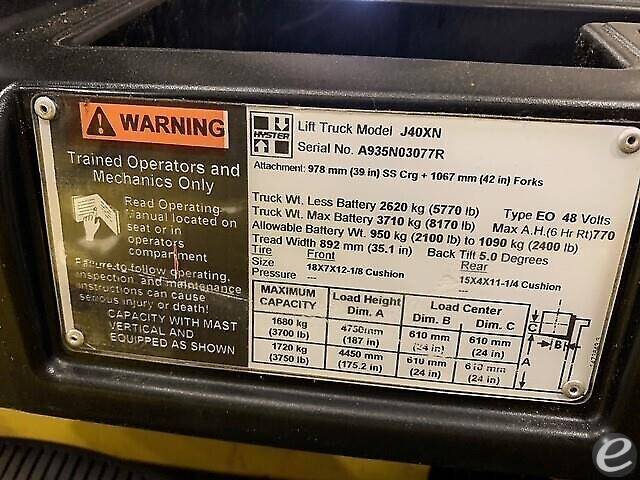 2017 Hyster J40XN Electric Forklift...