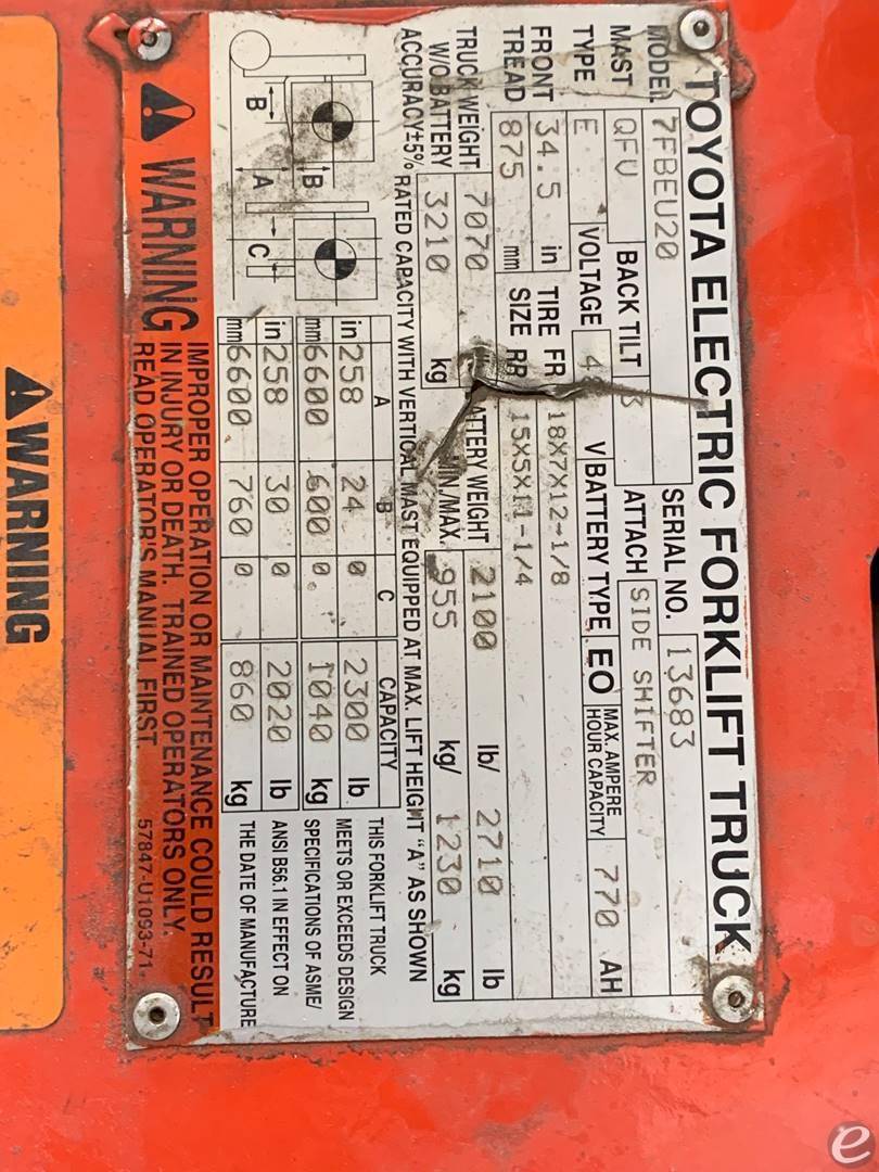 2006 Toyota 7FBEU20 Electric Forklift - 123Forklift