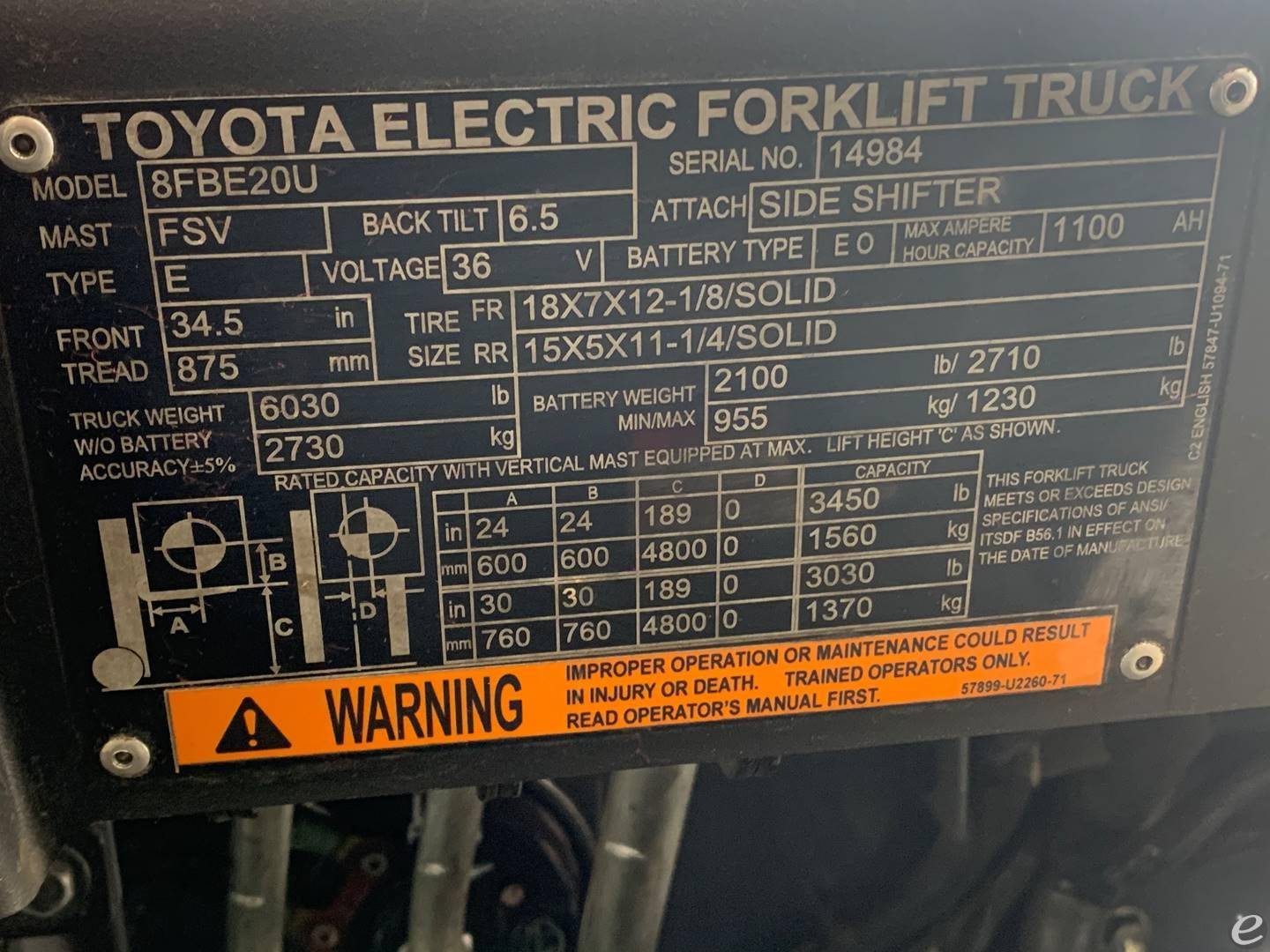 2018 Toyota 8FBE20U Electric Forklift - 123Forklift