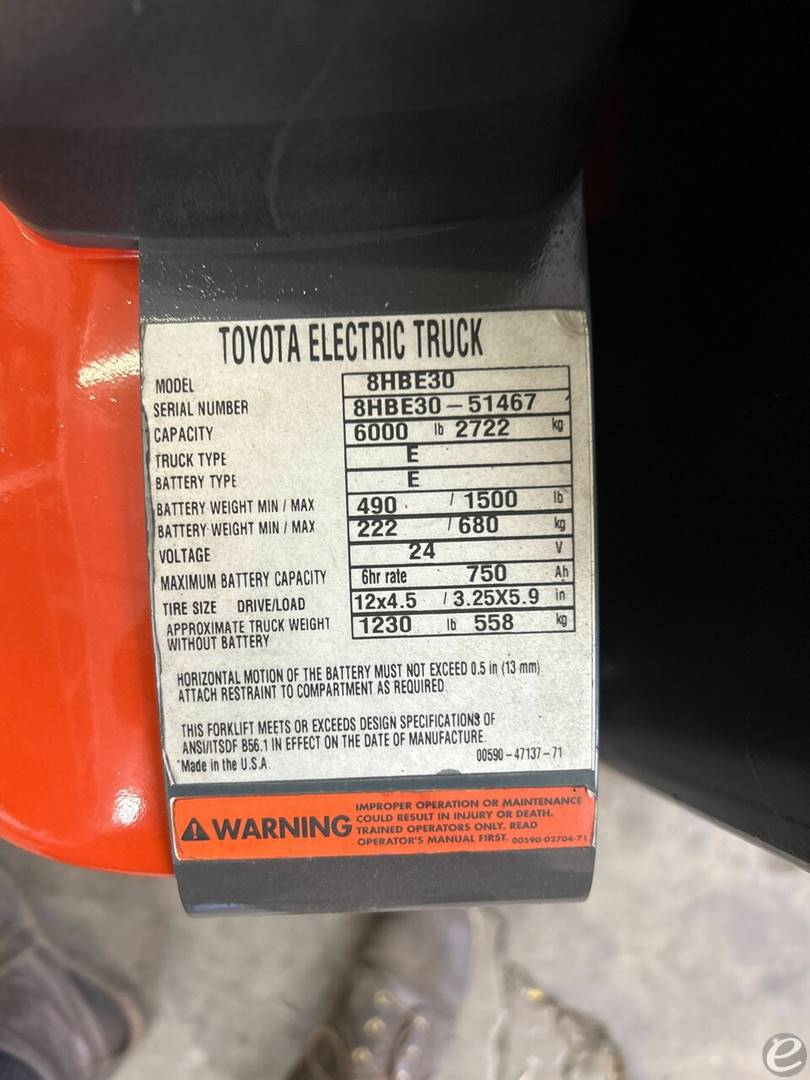 2020 Toyota 8HBE30 Electric Forklif...