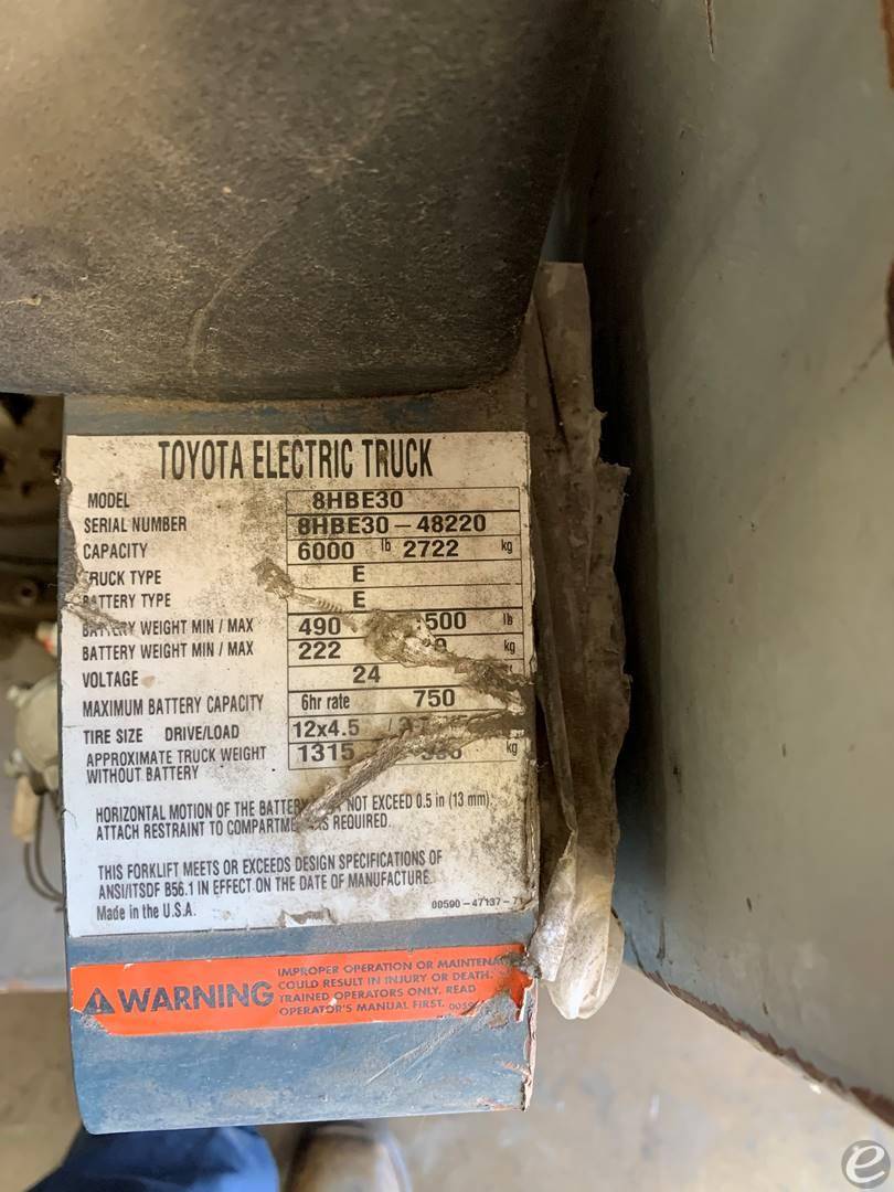 2017 Toyota 8HBE30 Electric Forklift - 123Forklift