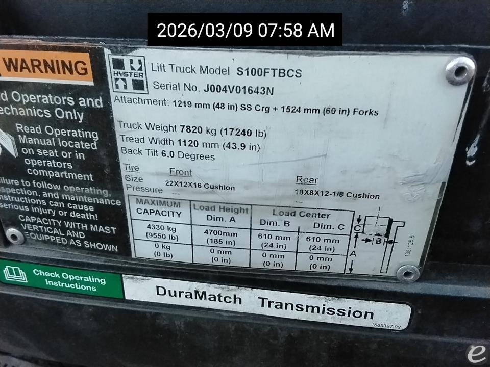 2015 Hyster S100FTBCS