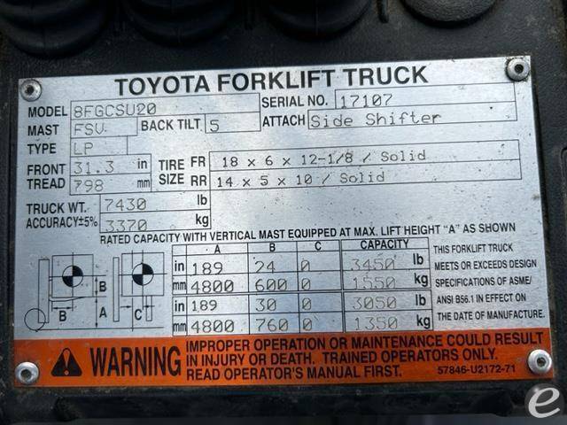 2011 Toyota 8FGCSU20 LP Gas Forklift - 123Forklift