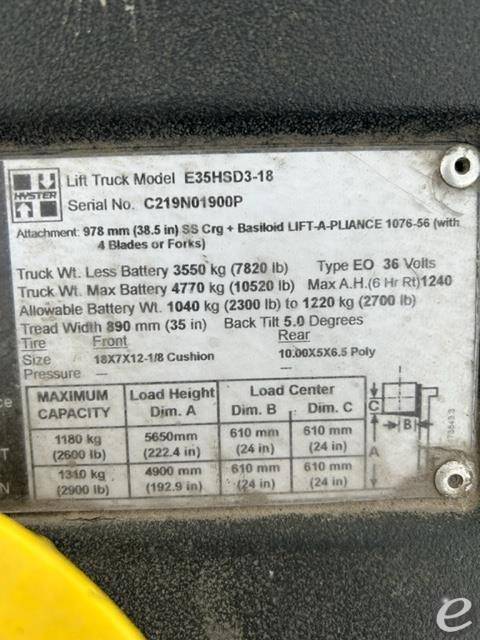 2016 Hyster E35HSD3 Electric Forklift - 123Forklift