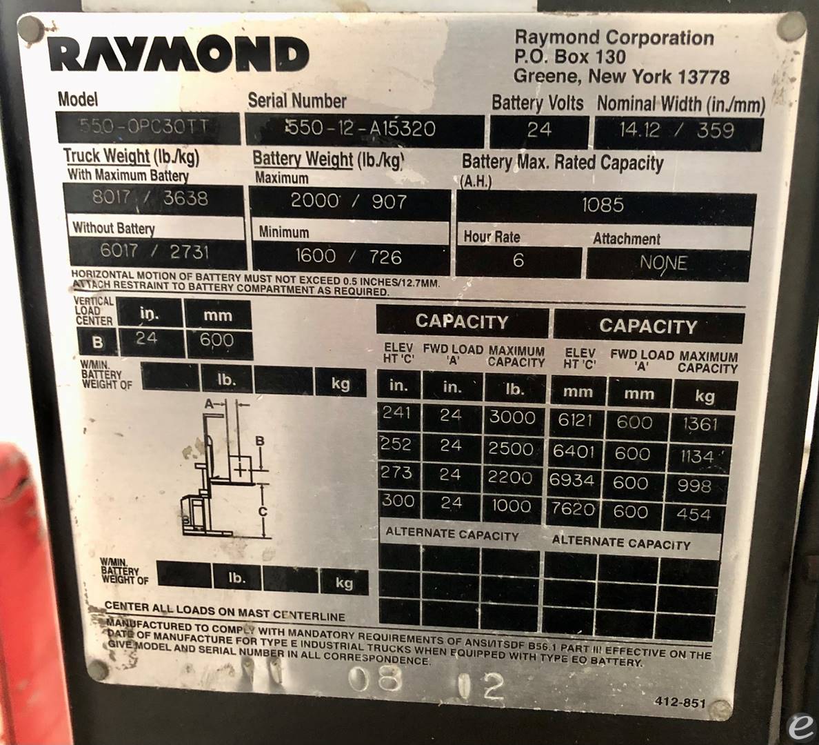 2012 Raymond 550-0PC30TT