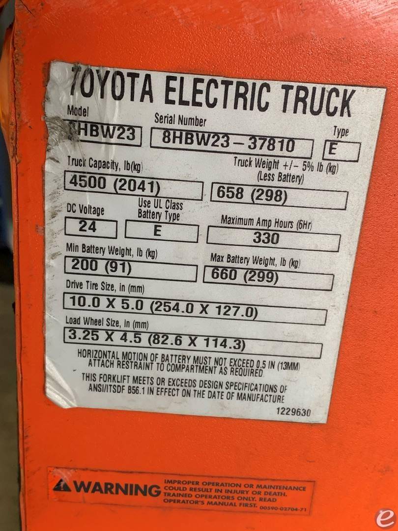 2019 Toyota 8HBW23 Electric Forklift - 123Forklift