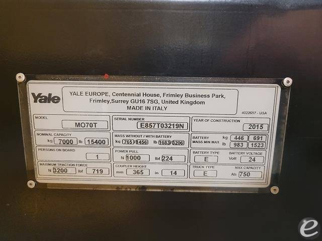 2015 Yale MO70TA Electric Forklift - 123Forklift