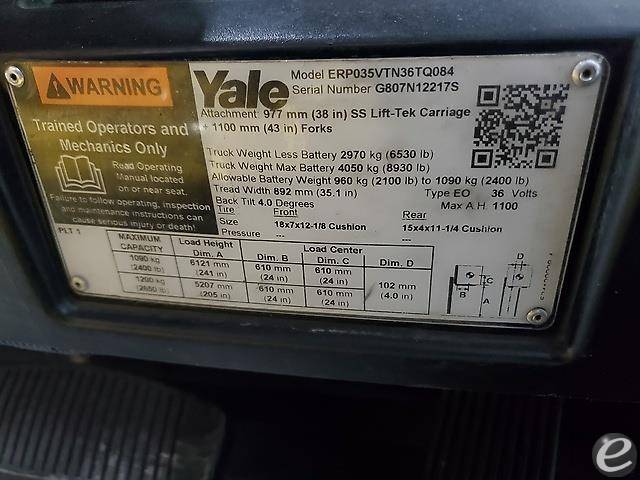 2018 Yale ERP035VT Electric Forklift - 123Forklift