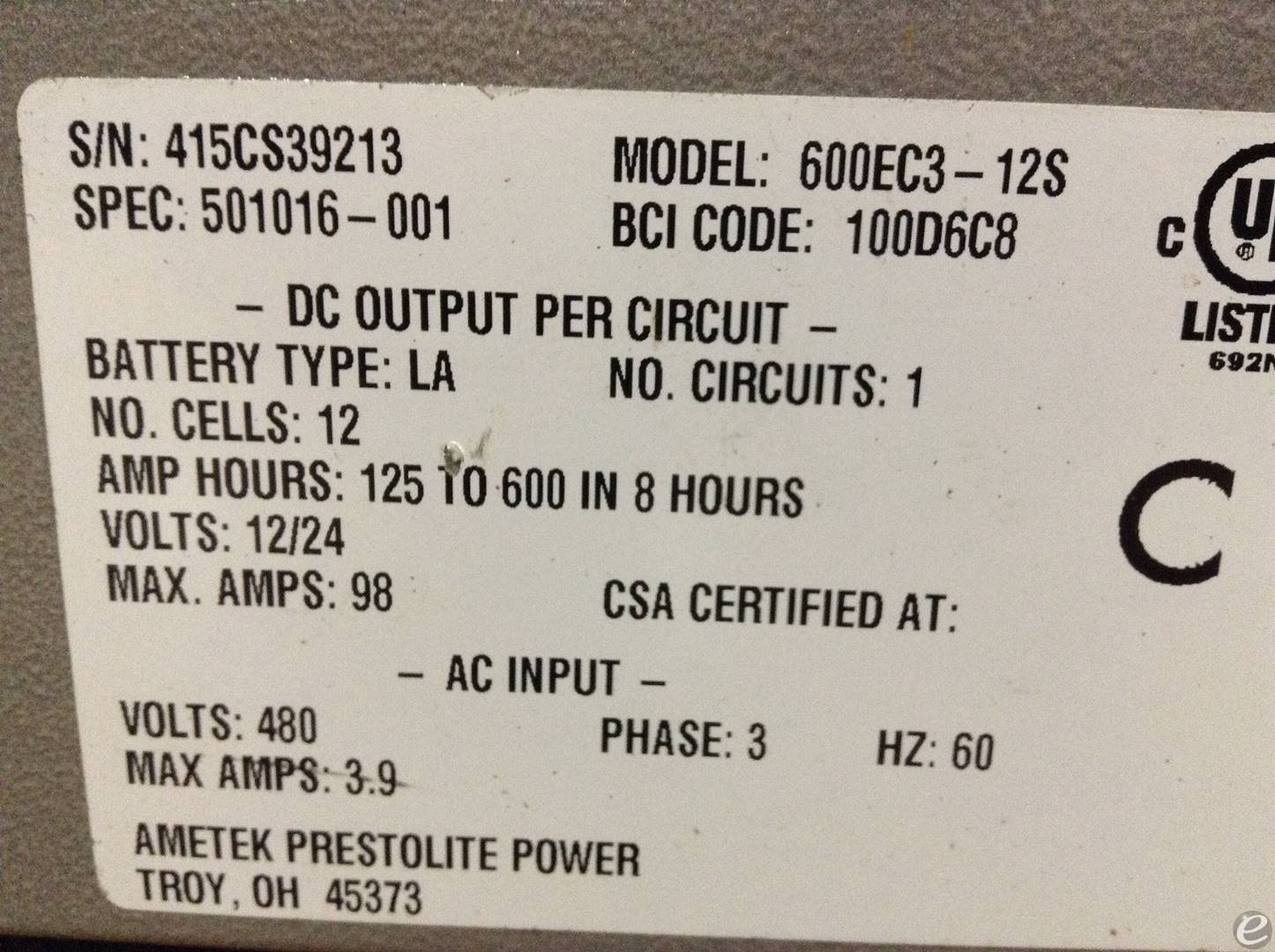 Ametek Prestolite Power 600EC3-12S