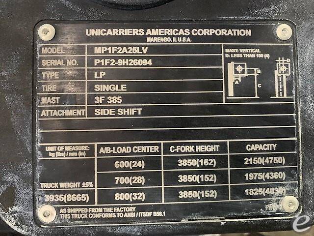2019 Unicarriers MP1F2A25LV LP Gas Forklift - 123Forklift