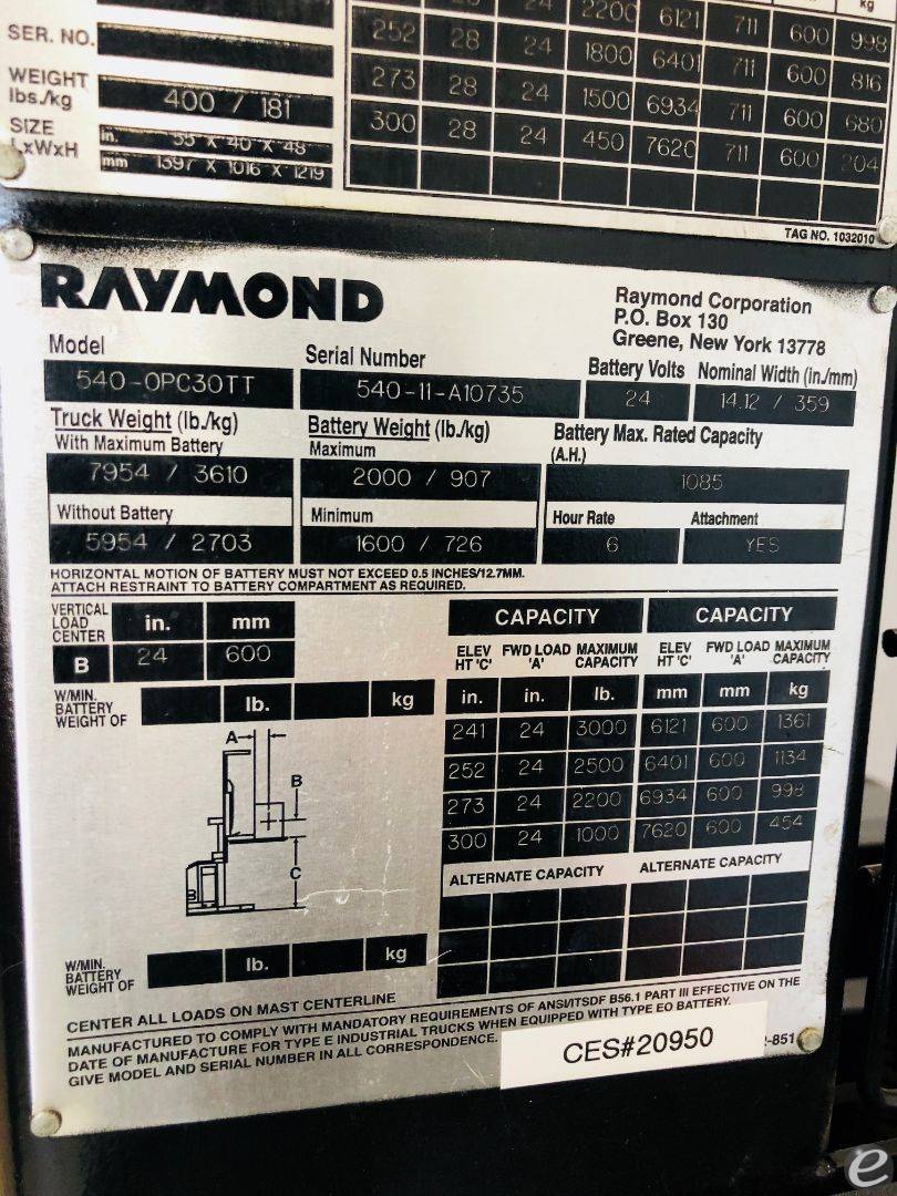 2011 Raymond 540-OPC30TT