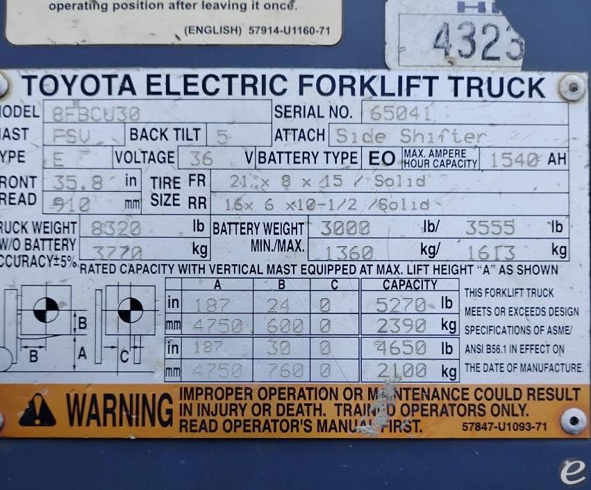 2017 Toyota 8FBCU30 Electric Forklift - 123Forklift