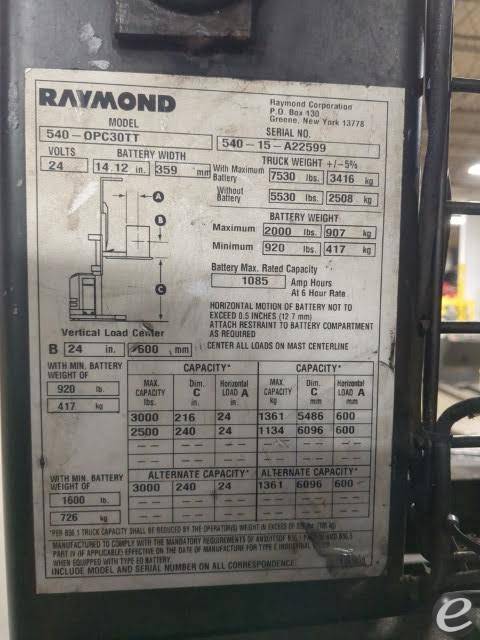 2015 Raymond 540-OPC30TT Electric Order Picker - 123Forklift