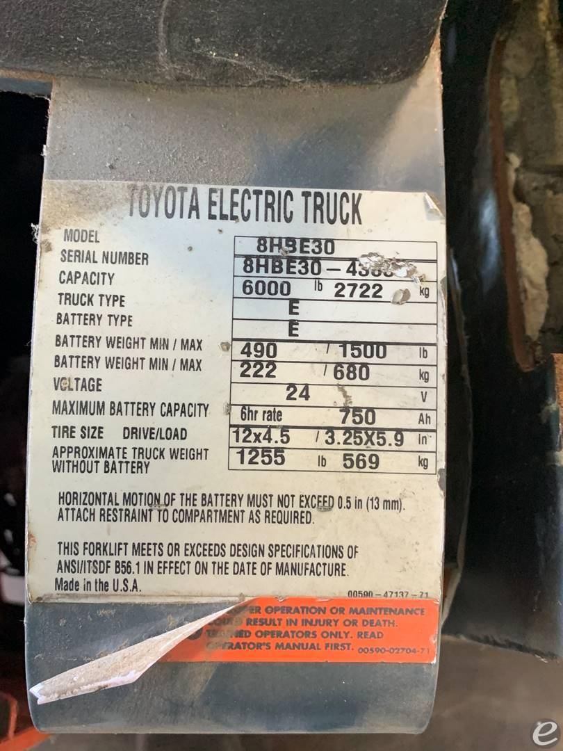 2013 Toyota 8HBE30 Electric Forklift - 123Forklift