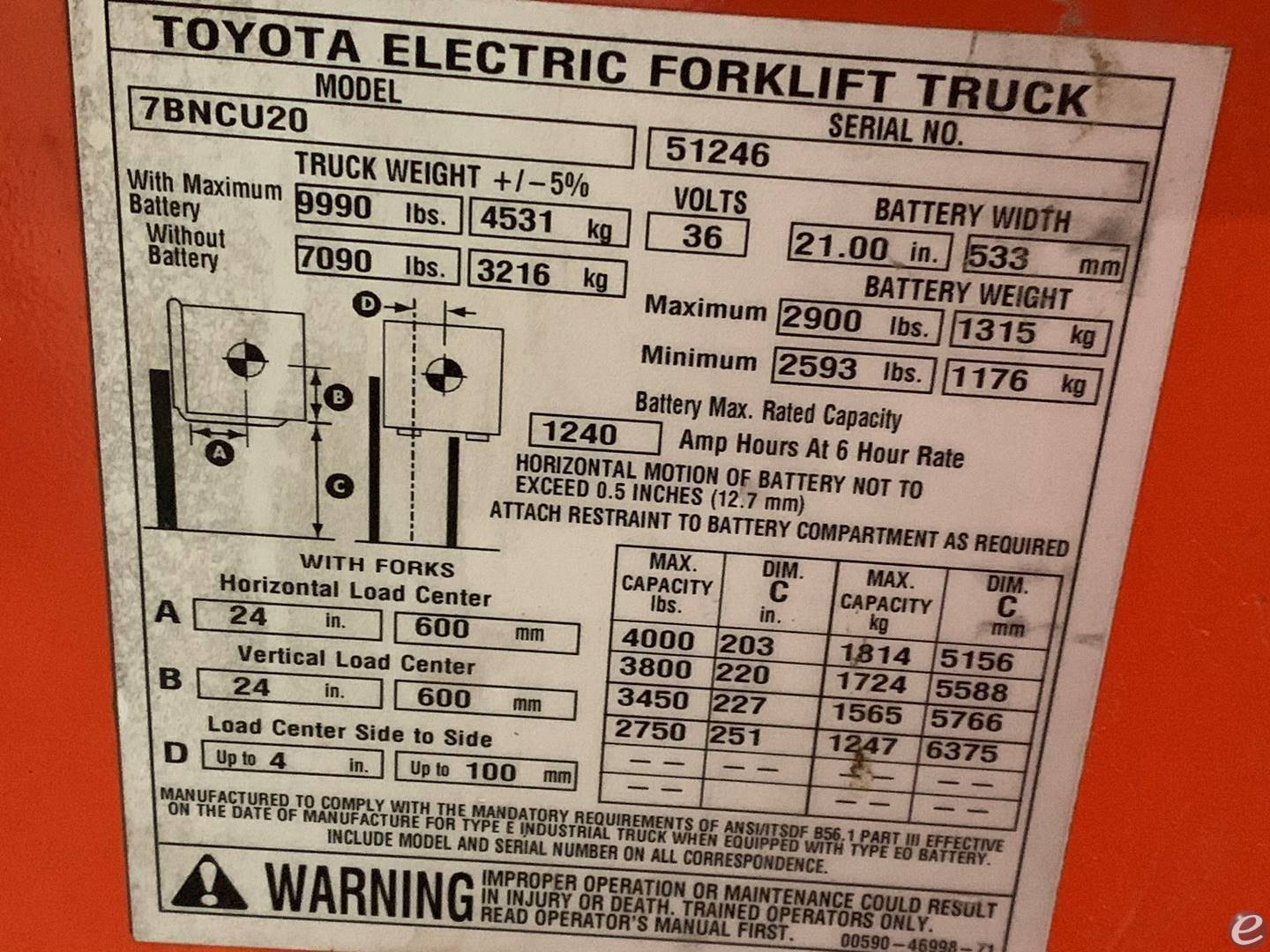 2013 Toyota 7BNCU20 Electric Forklift - 123Forklift
