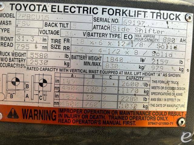 2017 Toyota 7FBCU15 Electric Forklift - 123Forklift