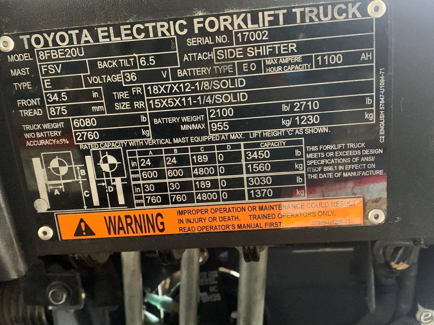 2019 Toyota 8FBE20U Electric Forklift - 123Forklift