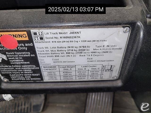 2012 Hyster J40XNT Electric Forklift - 123Forklift
