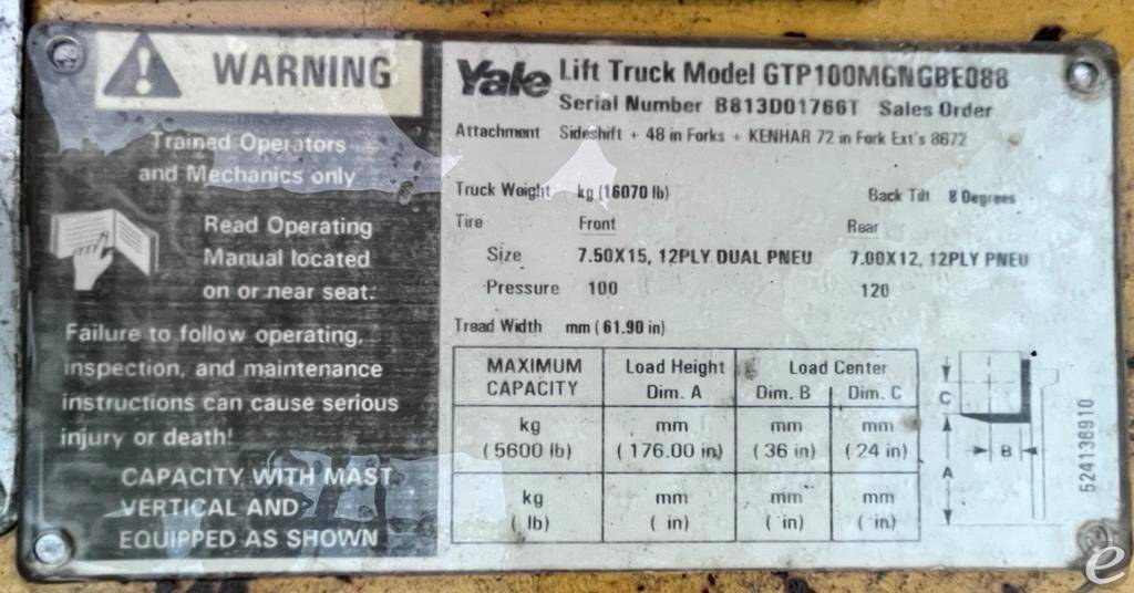 1996 Yale GTP100MG LP Gas Forklift