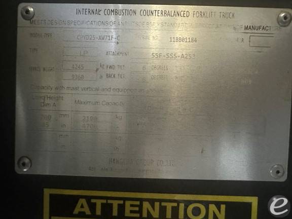 2023 Hangcha CPYD25-XW71F-C