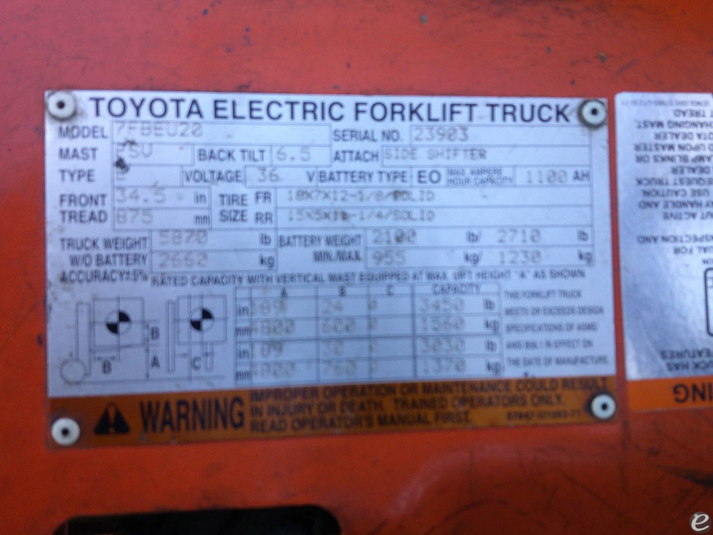 2014 Toyota 7FBE020 Electric Forklift - 123Forklift