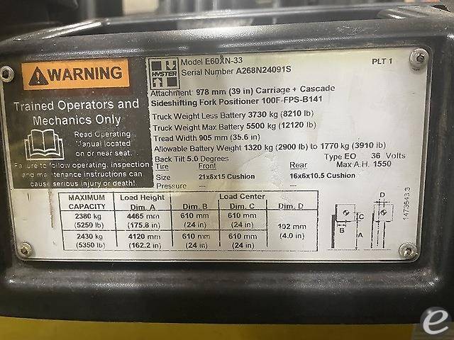2018 Hyster E60XN Electric Forklift - 123Forklift