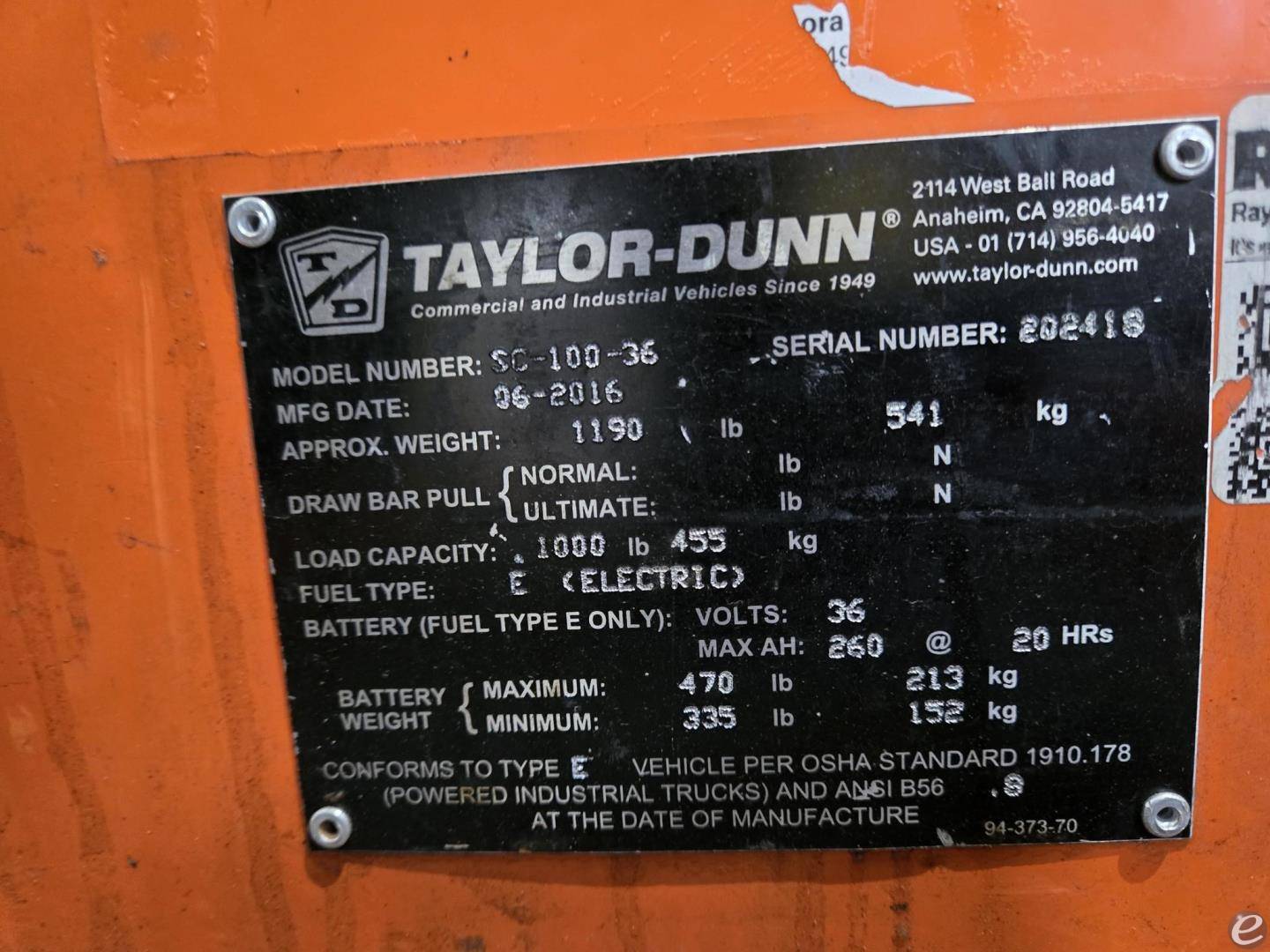 2016 Taylor Dunn SC1-00-36V