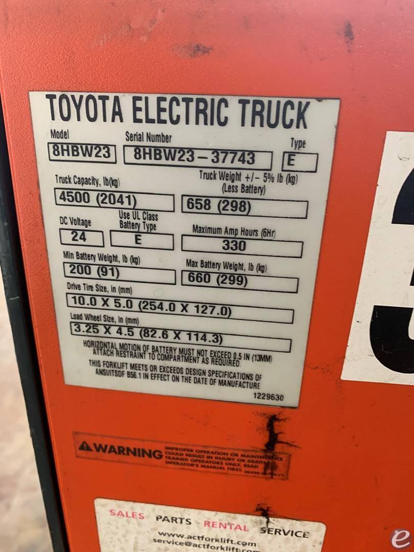 2019 Toyota 8HBW23 Electric Forklift - 123Forklift