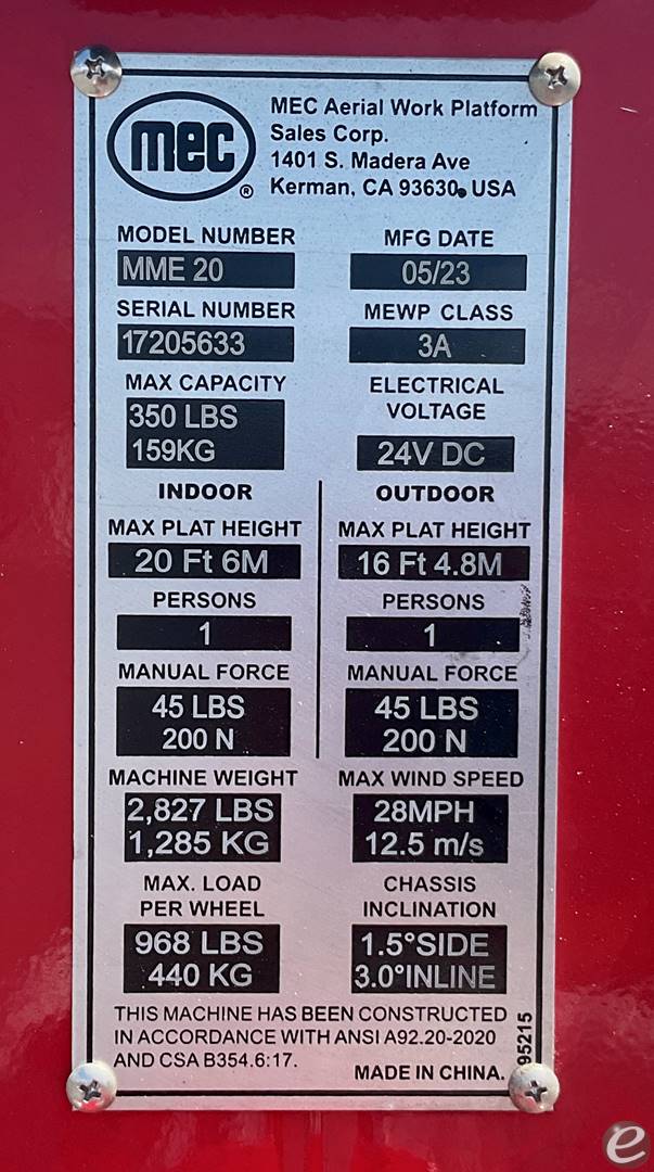 2023 MEC MMAE20