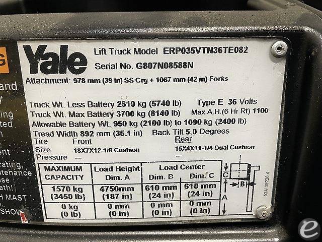 2015 Yale ERP035VT Electric Forklift - 123Forklift
