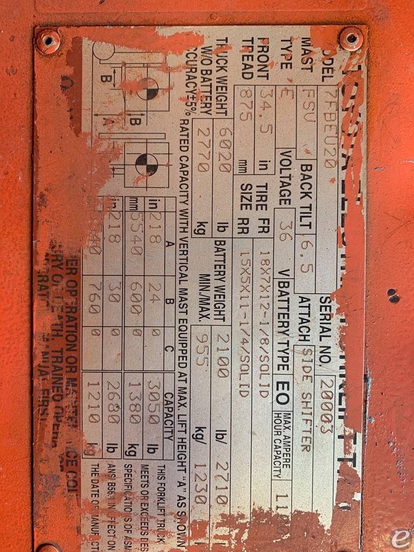 2011 Toyota 7FBEU20 Electric Forklift - 123Forklift