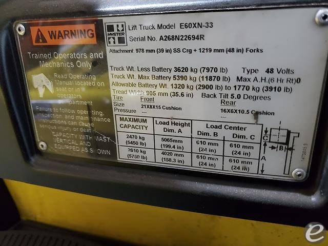 2017 Hyster E60XN Electric Forklift - 123Forklift