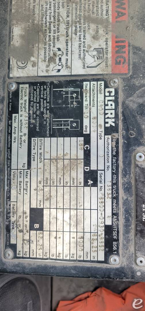2015 Clark C80D Diesel Forklift - 123Forklift