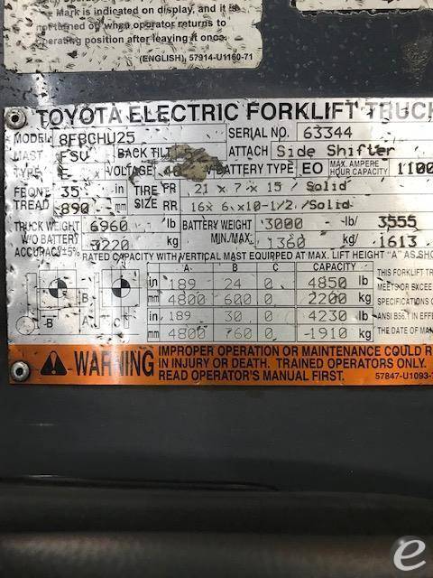 2016 Toyota 8FBCHU25 Electric 4 Wheel Forklift - 123Forklift