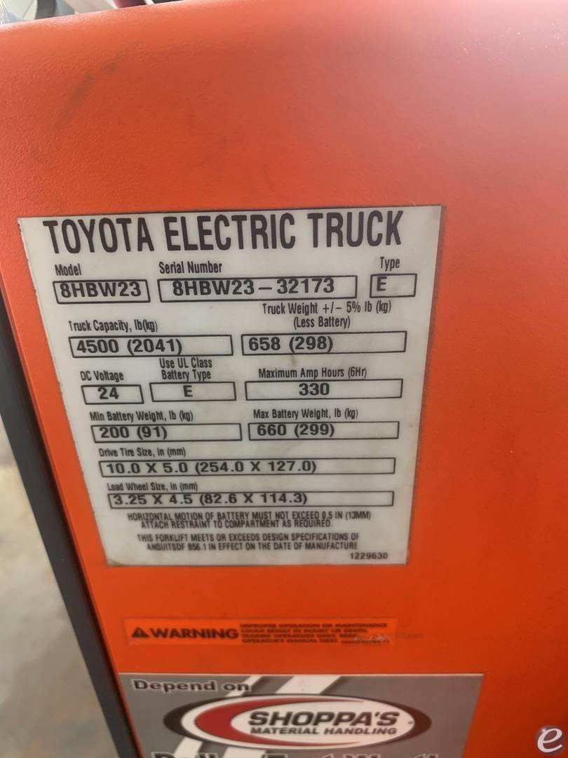 2018 Toyota 8HBW23 Electric Forklift - 123Forklift