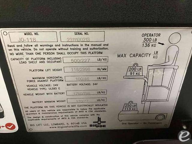 2022 Big Joe J0-118 Electric Forklift - 123Forklift
