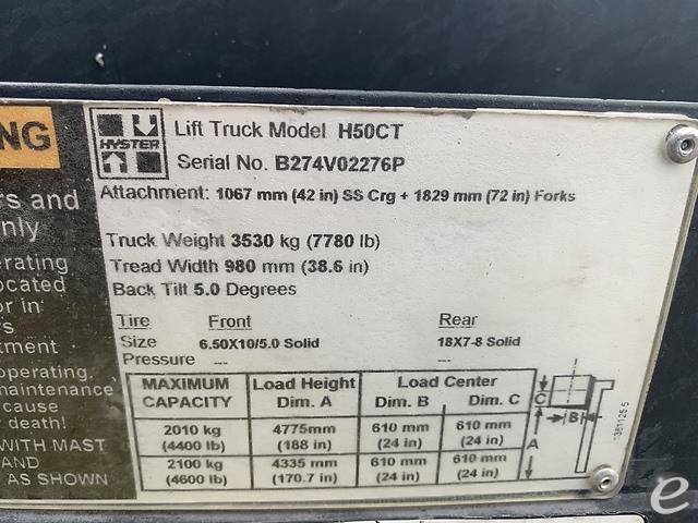 2016 Hyster H50CT Pneumatic Tire Forklift - 123Forklift