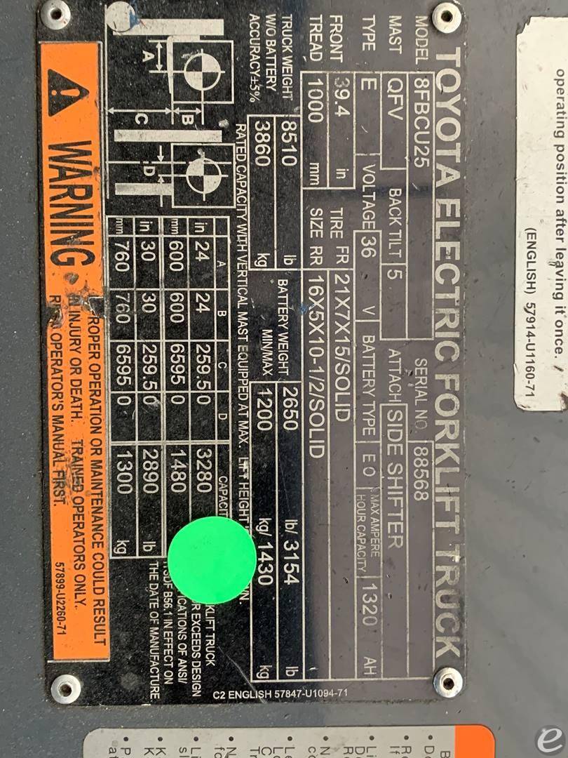 2021 Toyota 8FBCU25 Electric Forklift - 123Forklift