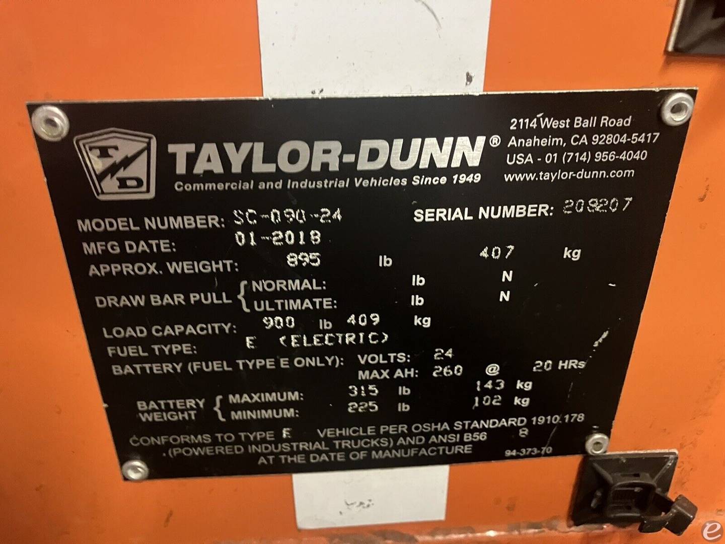 2018 Taylor Dunn SC-090-24