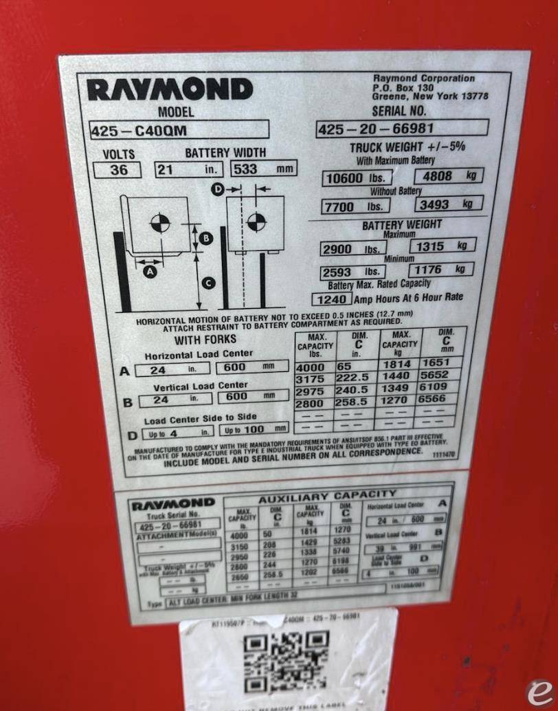 2020 Raymond 425C40QM