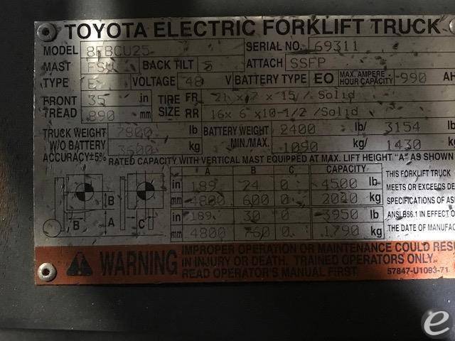 2015 Toyota 8FBCU25 Electric 4 Wheel Forklift - 123Forklift